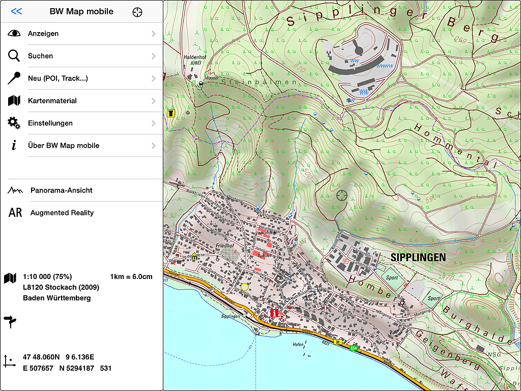 Digitale Topographische Karte 1:10 000 (DTK 10) iPad-Display